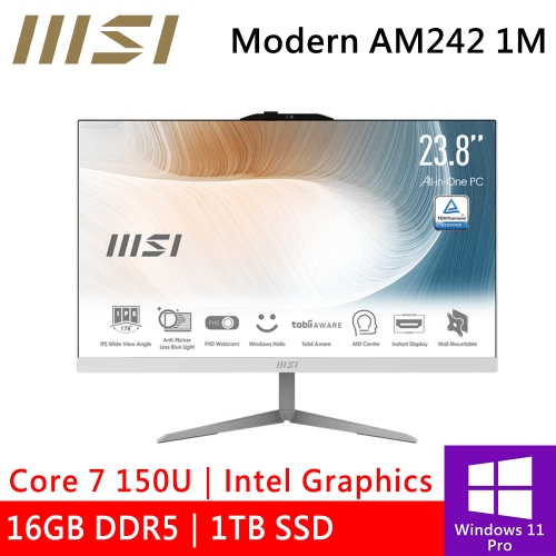 微星 Modern AM242 1M-1058TW 24型 白(Intel Core 7 150U/16G DDR5/1TB PCIE/W11P)