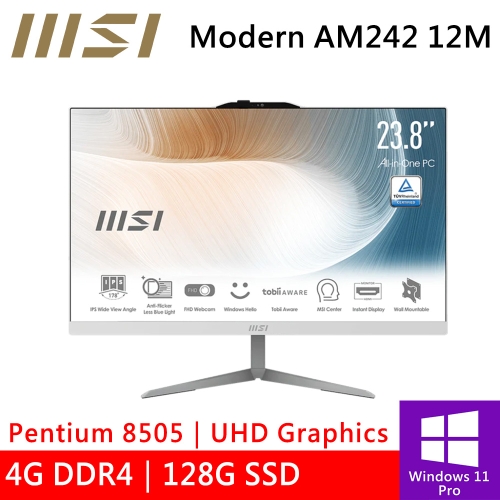 微星 Modern AM242 12M-836TW 24型 白(Pentium 8505/4G DDR4/128G PCIE/W11P)